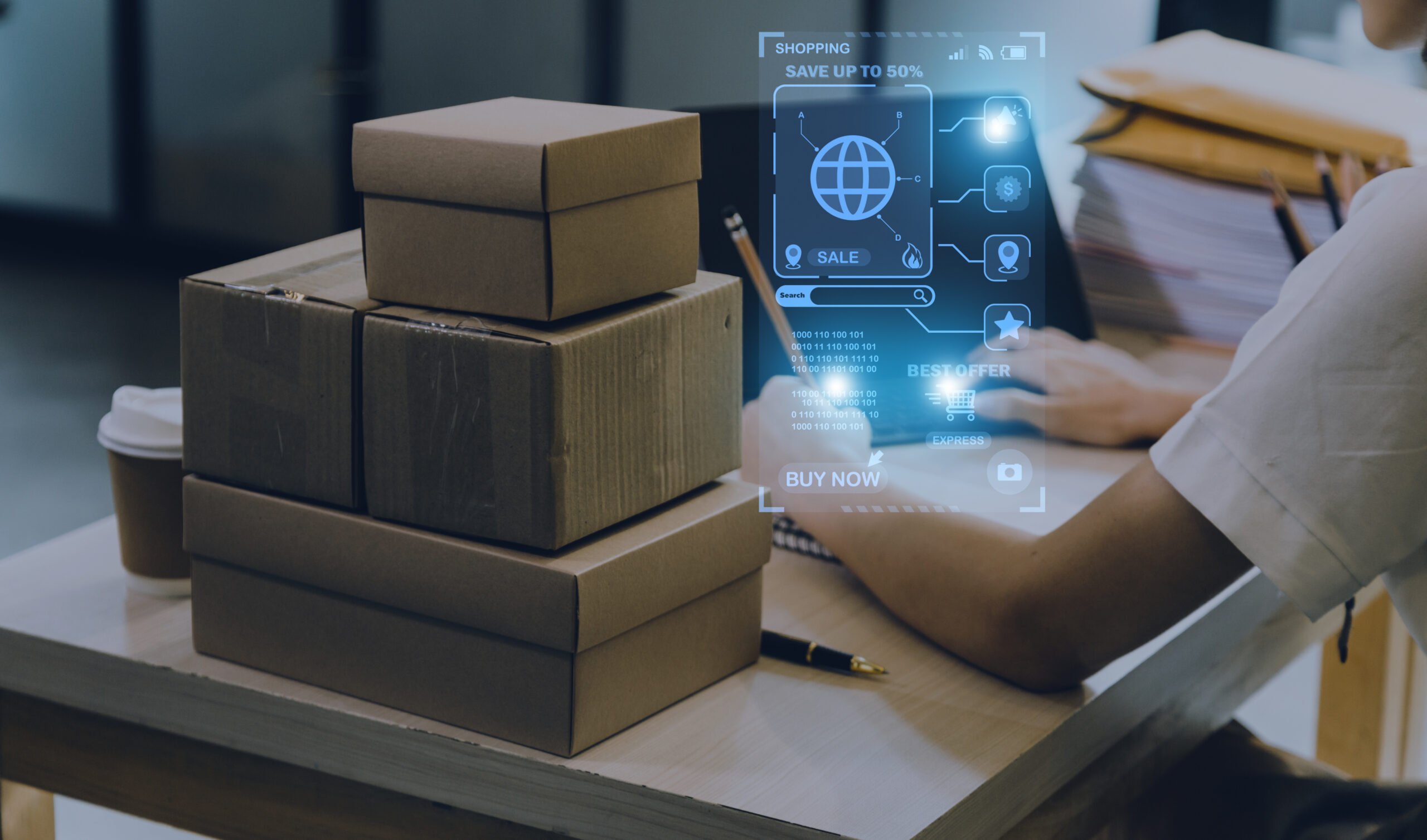 Asian business woman working at home office.